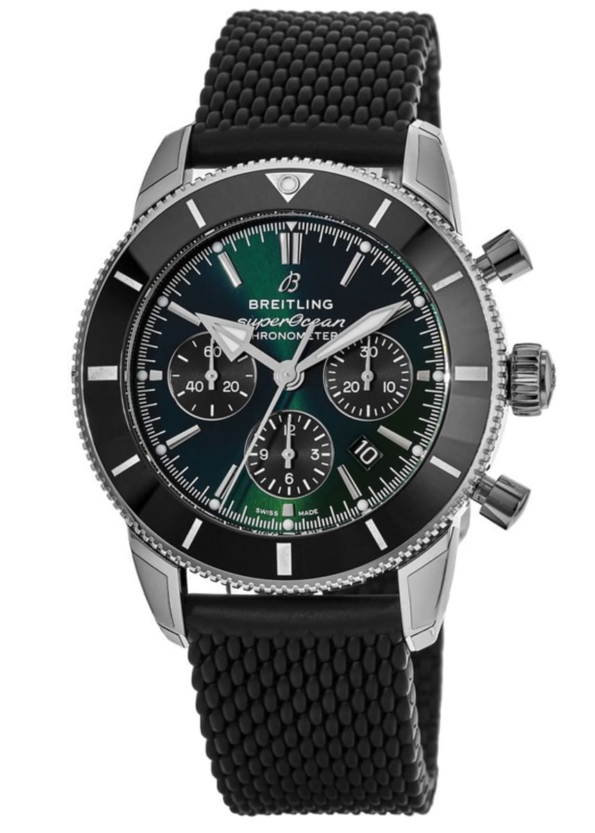 Breitling Superocean Heritage B01 Chronograph 44 Limited Edition Green Dial Black Mesh Bracelet Watch for Men - AB01621A1L1S1