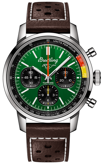 Breitling Top Time B01 Ford Mustang Green Dial Brown Leather Strap Watch for Men - AB01762A1L1X1