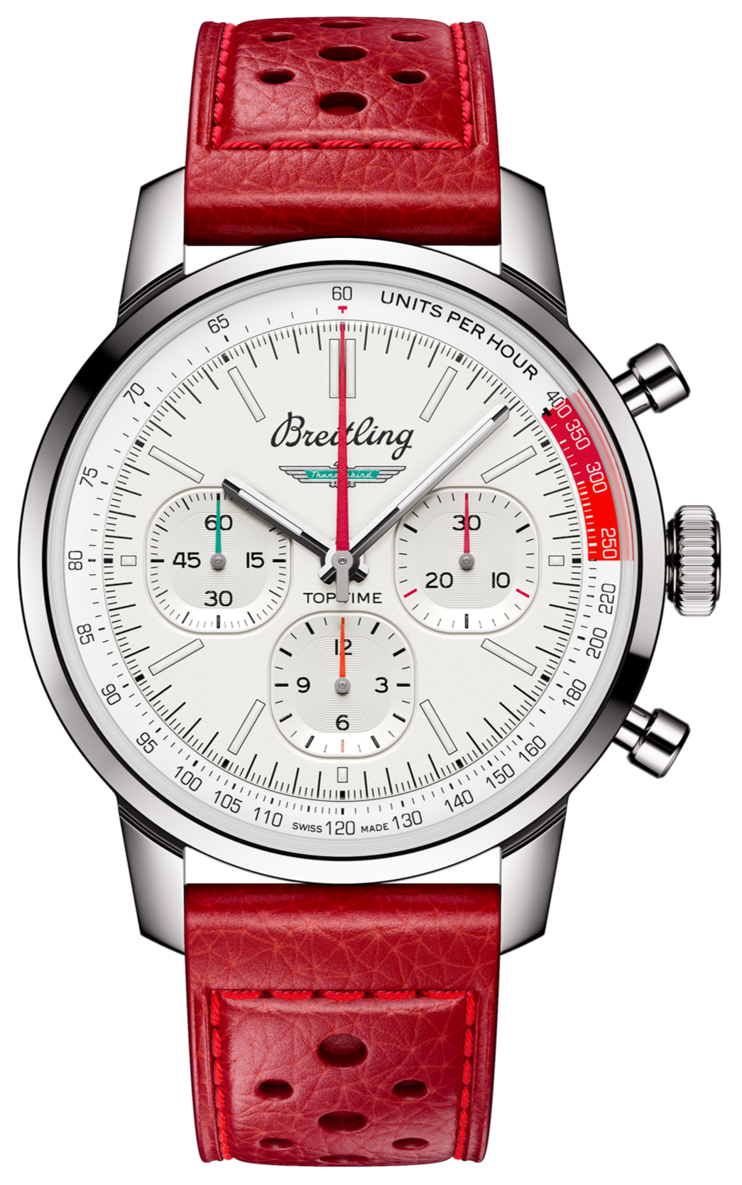 Breitling Top Time B01 Ford Thunderbird White Dial Red Leather Strap Watch for Men - AB01766A1A1X1