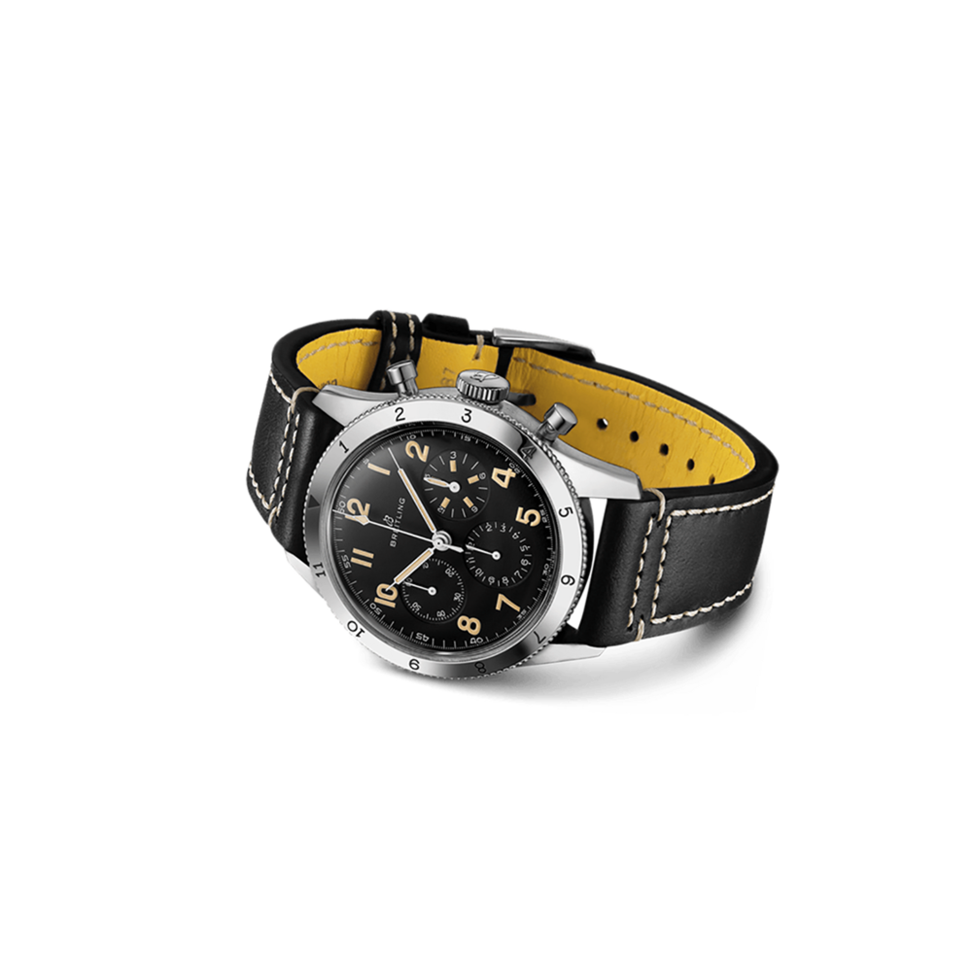 Breitling Avi Ref. 765 1953 Re-Edition Black Dial Black Leather Strap Watch for Men - AB0920131B1X1