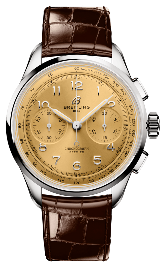 Breitling Premier B09 Chronograph 40 Beige Dial Brown Leather Strap Watch for Men - AB0930F51H1P1