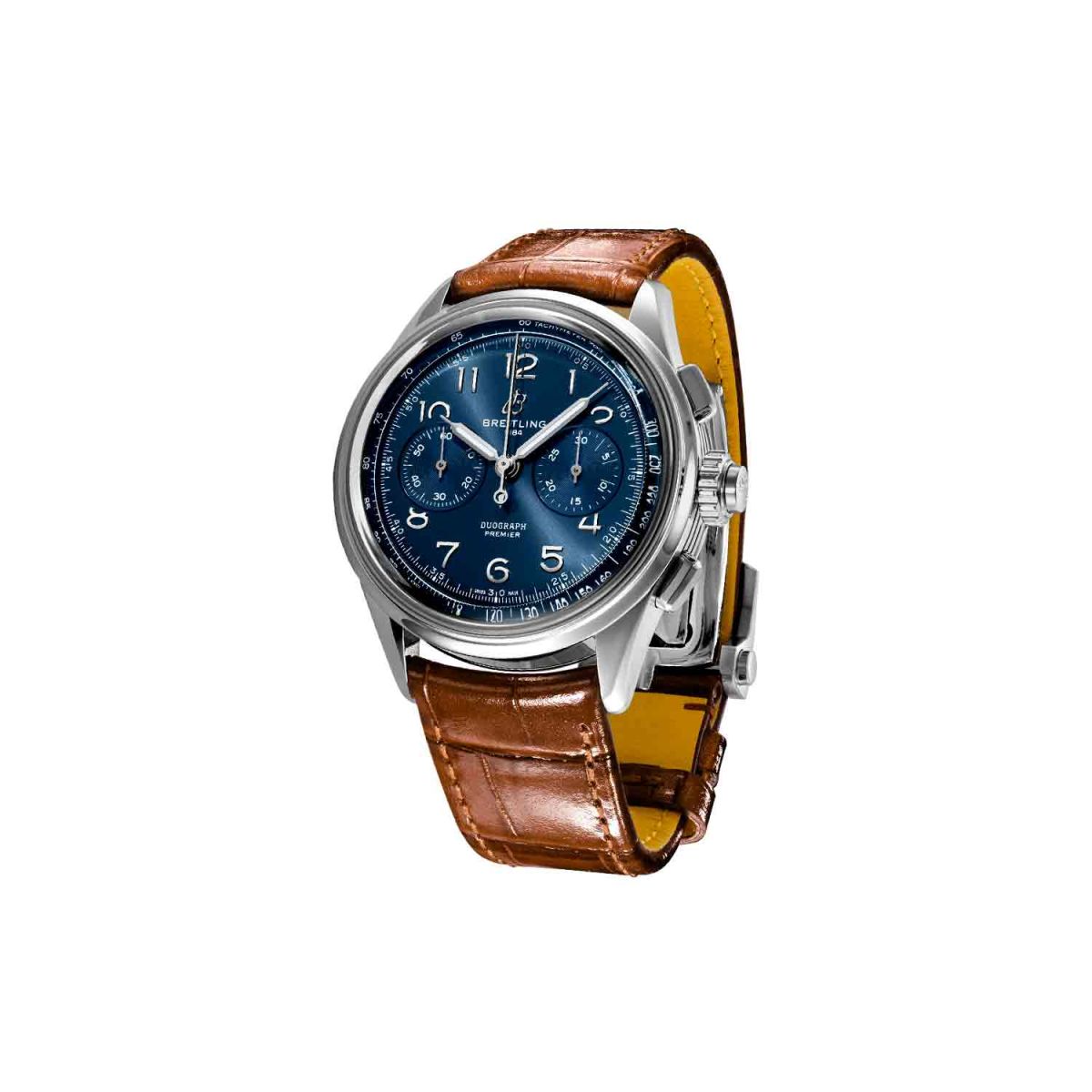 Breitling Premier B15 Duograph 42 Blue Dial Brown Leather Strap Watch for Men - AB1510171C1P1