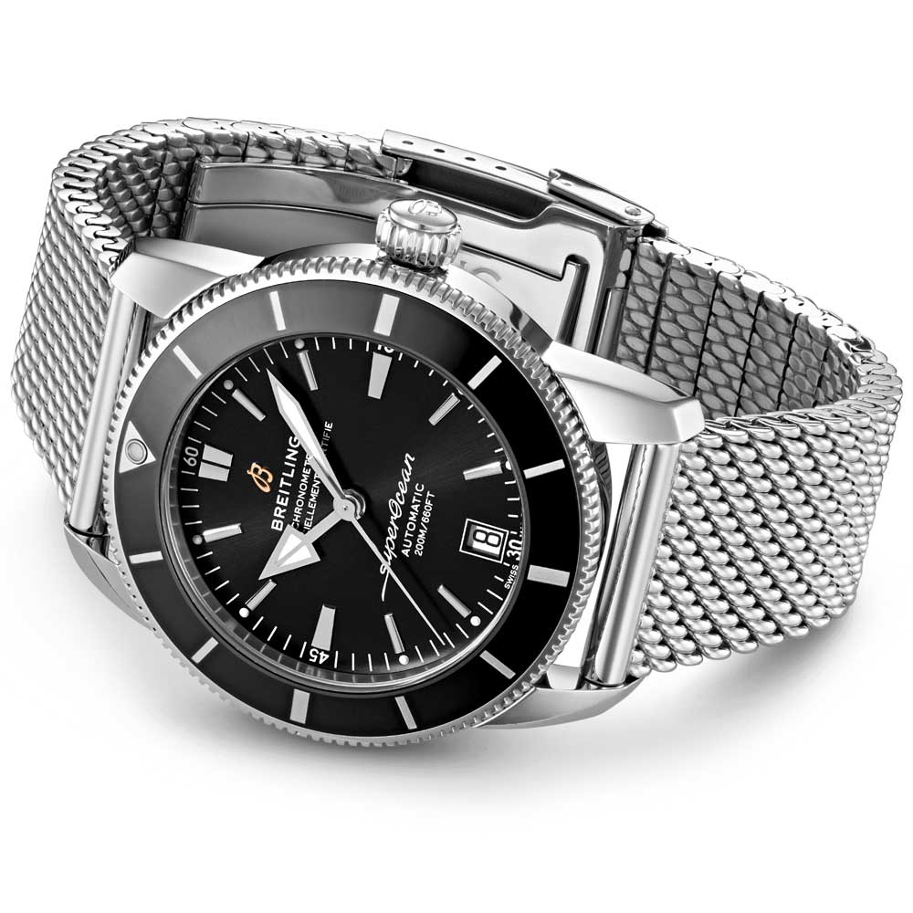 Breitling Superocean Heritage B20 Automatic 46 Black Dial Silver Mesh Bracelet Watch for Men - AB2020121B1A1