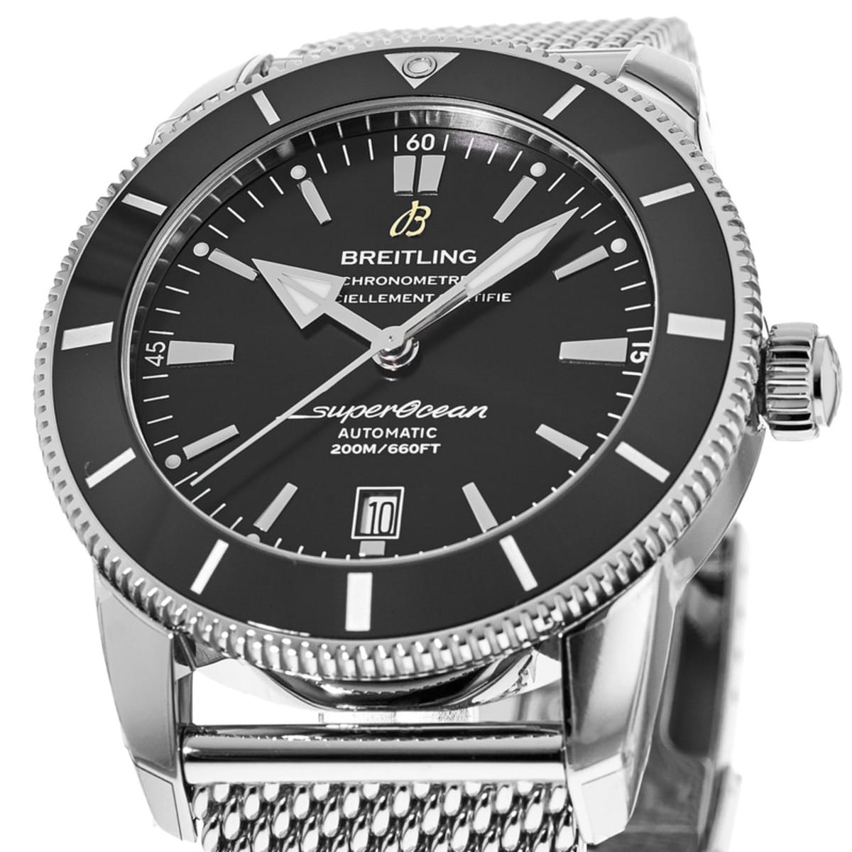 Breitling Superocean Heritage B20 Automatic 46 Black Dial Silver Mesh Bracelet Watch for Men - AB2020121B1A1