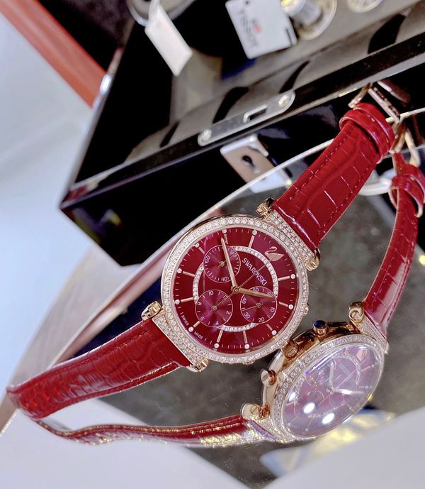 Swarovski Passage Chrono Red Dial Red Leather Strap Watch for Women - 5580345