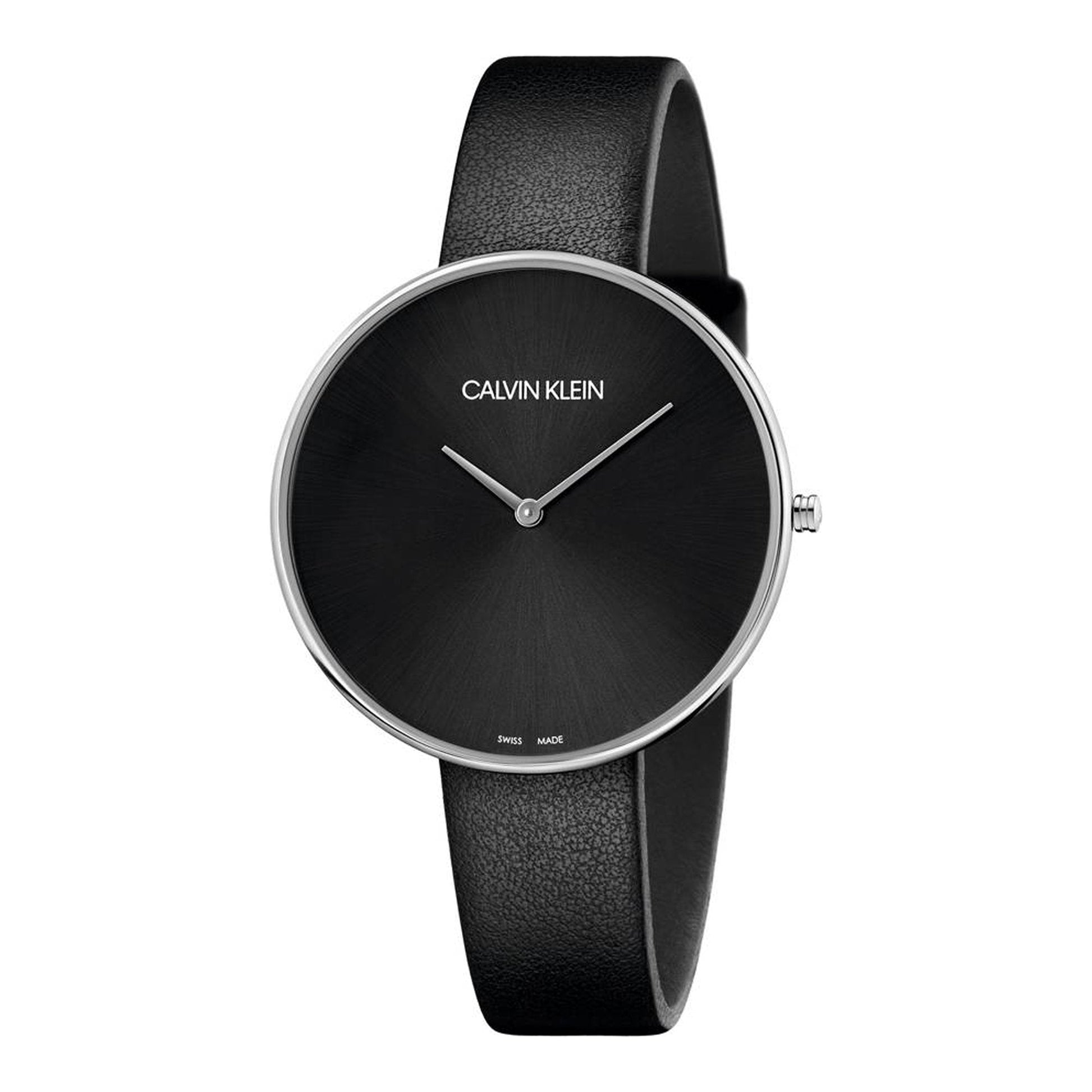 Calvin Klein Full Moon Black Dial Black Leather Strap Watch for Women - K8Y231C1