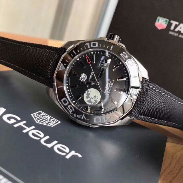 Tag Heuer Aquaracer Calibre 5 Black Moon Dial Black Fabric Strap Watch for Men - WAY201J.FC6370