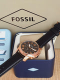 Fossil Grant Chronograph Grey Dial Black Leather Strap Watch for Men - FS5085