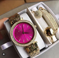 Michael Kors Darci Fuchsia Dial Gold Steel Strap Watch for Women - MK3444