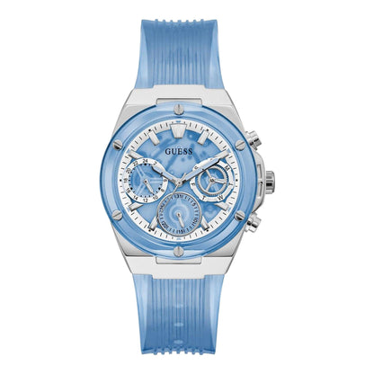 Guess Athena Active Life Clear White Dial Blue Rubber Strap Watch for Women - GW0409L1