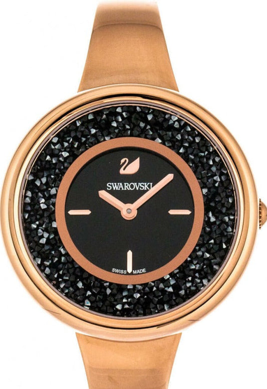 Swarovski Crystalline Pure Black Dial Rose Gold Steel Strap Watch for Women - 5295334