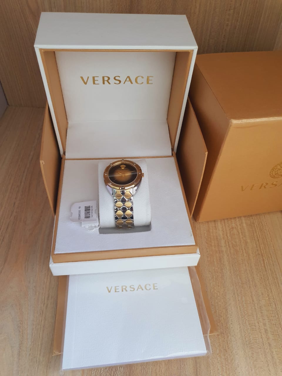 Versace Shadov Quartz Gold Dial Two Tone Steel Strap Watch for Women - VEBM00518