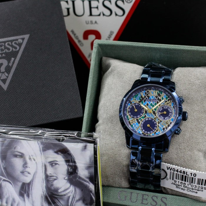 Guess Sunrise Multifunction Blue Dial Blue Steel Strap Watch for Women - W0448L10