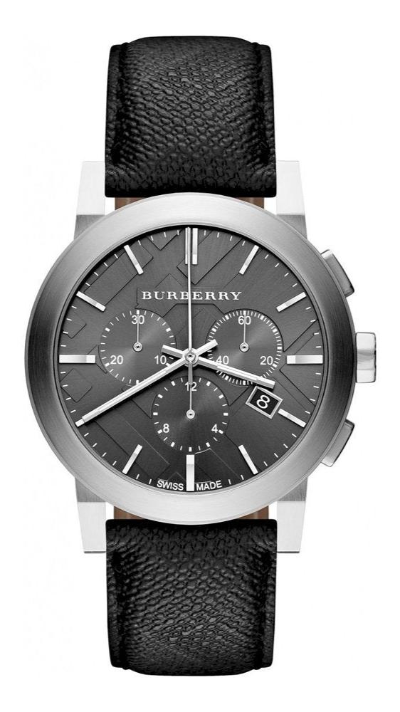 Burberry The City Grey Dial Black Leather Strap Watch for Men - BU9359