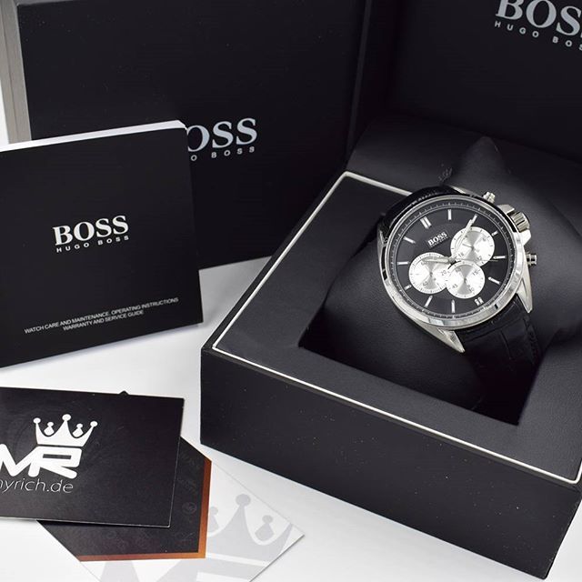 Hugo Boss Driver Black Dial Black Leather Strap Watch for Men - 1512879