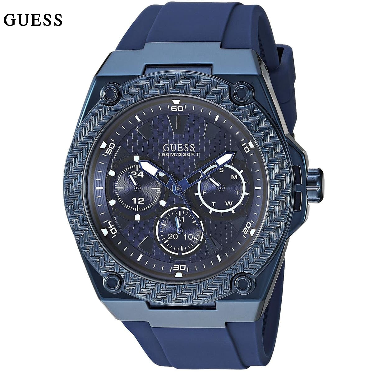 Guess Legacy Blue Dial Blue Rubber Strap Watch for Men - W1049G7