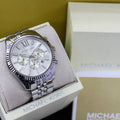 Michael Kors Lexington Chronograph Silver Dial Silver Steel Strap Watch for Men - MK8405