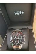 Hugo Boss Rafale Chronograph Black Dial Silver Steel Strap Watch for Men - 1513509