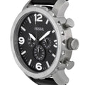 Fossil Nate Chronograph Black Dial Black Leather Strap Watch for Men - JR1436