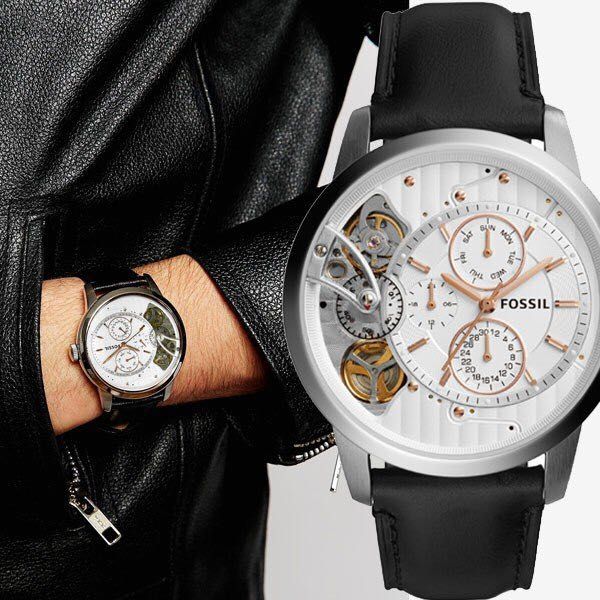 Fossil Townsman Twist Multifunction White Dial Black Leather Strap Watch for Men - ME1164