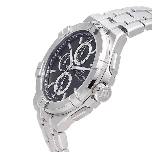 Maurice Lacroix Aikon Chronograph Black Dial Silver Steel Strap Watch for Men - AI1018-SS002-330-1