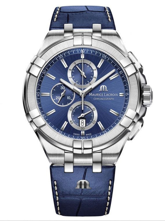Maurice Lacroix Aikon Chronograph Blue Dial Blue Leather Strap Watch for Men - AI1018-SS001-430-1