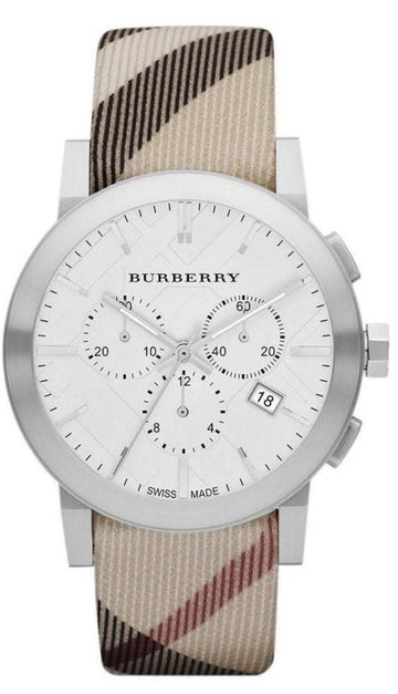 Burberry The City Nova White Dial Checked Brown Leather Strap Watch for Men - BU9357