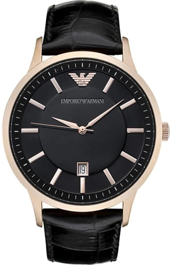 Emporio Armani Renato Quartz Black Dial Black Leather Strap Watch For Men - AR2425