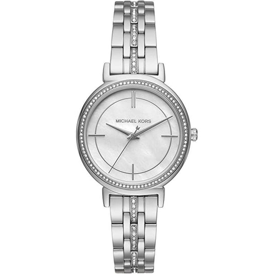 Michael Kors Cinthia White Mother of Pearl Dial Silver Steel Strap Watch for Women for Women - MK3641