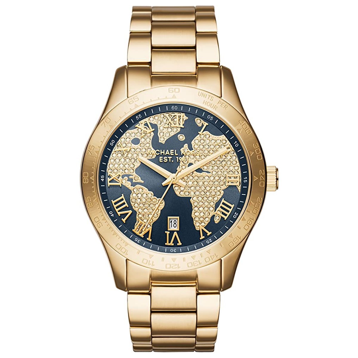 Michael Kors Layton Pave Blue Dial Gold Steel Strap Watch for Women - MK6243