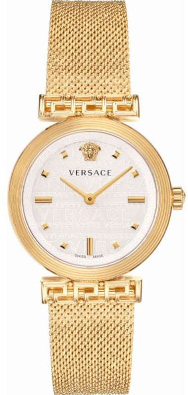 Versace Meander Greca White Dial Gold Mesh Bracelet Watch for Women - VELW00820