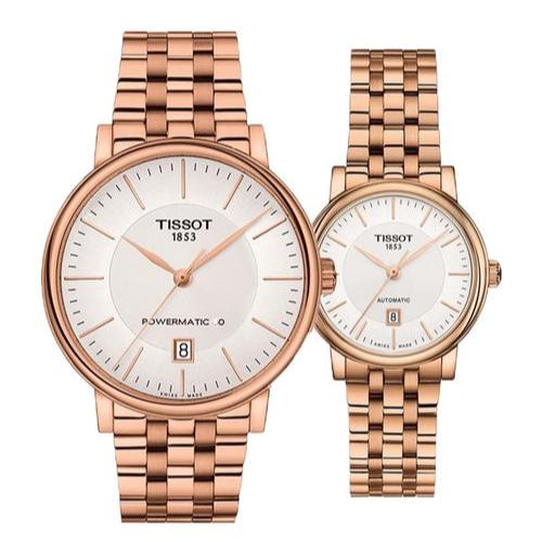 Tissot T Classic Carson Premium Automatic White Dial Rose Gold Steel Strap Watch for Men - T122.407.33.031.00