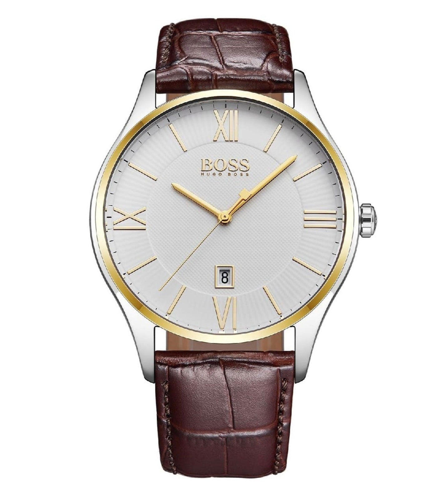 Hugo Boss Classic White Dial Brown Leather Strap Watch for Men - 1513486