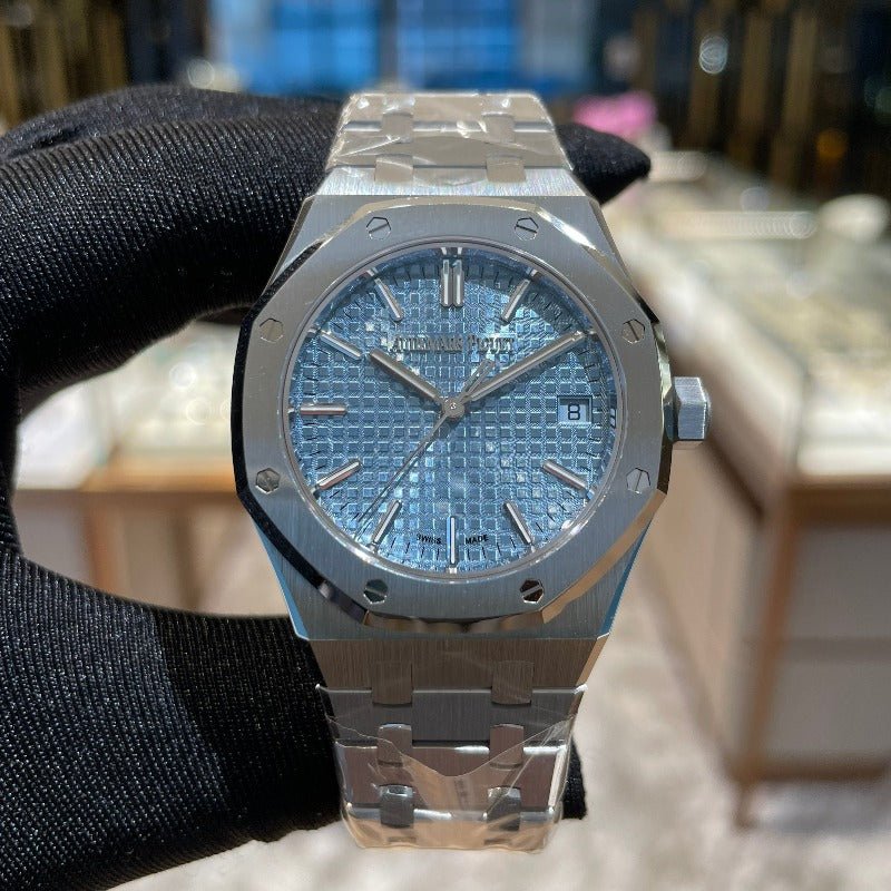 Audemars Piguet Royal Oak 50th Anniversary Light Blue Dial Silver Steel Strap Watch for Men - 15550ST.OO.1356ST.04