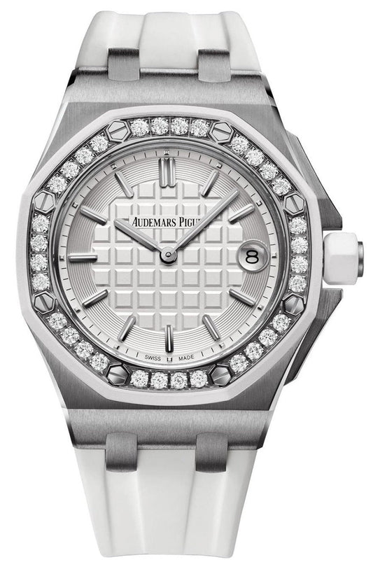 Audemars Piguet Royal Oak Offshore Quartz Diamonds White Dial White Rubber Strap Watch for Women - 67540SK.ZZ.A010CA.01