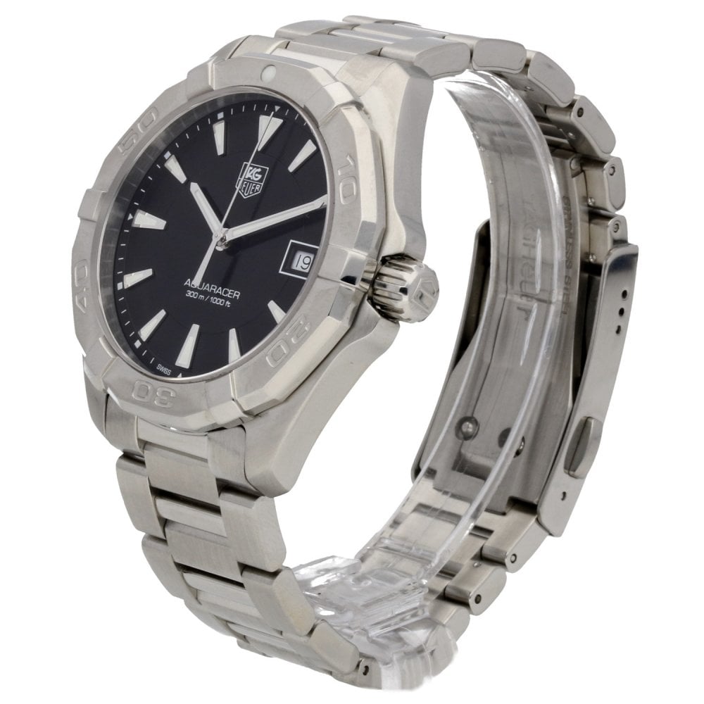 Tag Heuer Aquaracer Quartz Black Dial Silver Steel Strap Watch for Men - WAY1110.BA0928