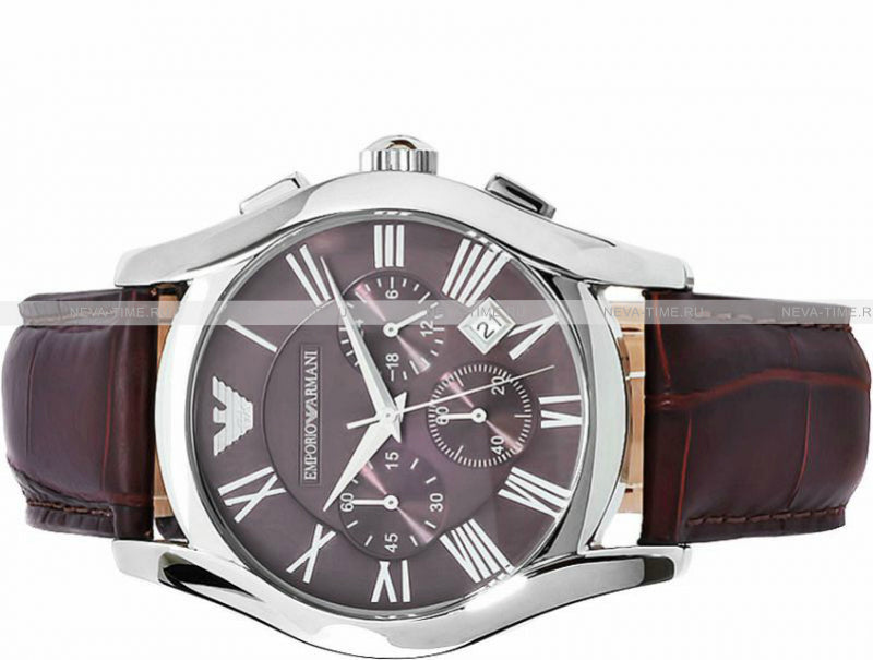 Emporio Armani Valente Chronograph Brown Dial Brown Leather Strap Watch For Men - AR0671