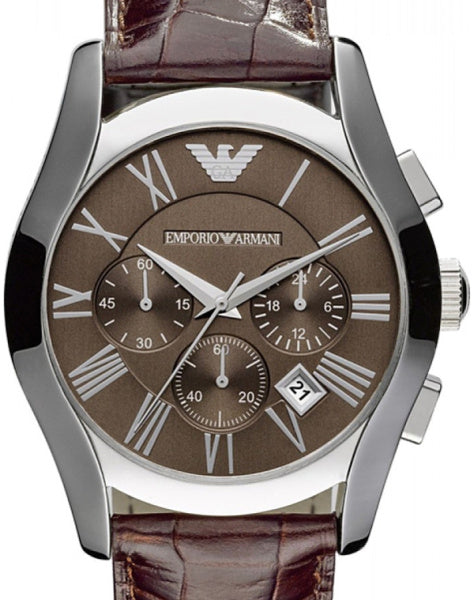 Emporio Armani Valente Chronograph Brown Dial Brown Leather Strap Watch For Men - AR0671