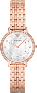 Emporio Armani Kappa Analog Mother of Pearl Dial Rose Gold Steel Strap Watch For Women - AR11006