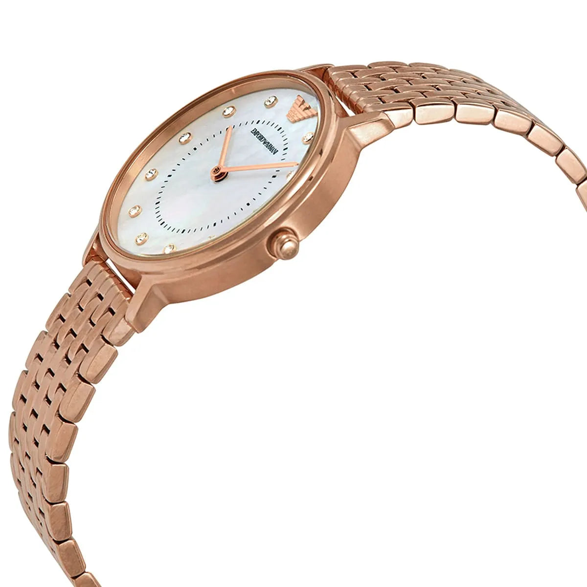 Emporio Armani Kappa Analog Mother of Pearl Dial Rose Gold Steel Strap Watch For Women - AR11006