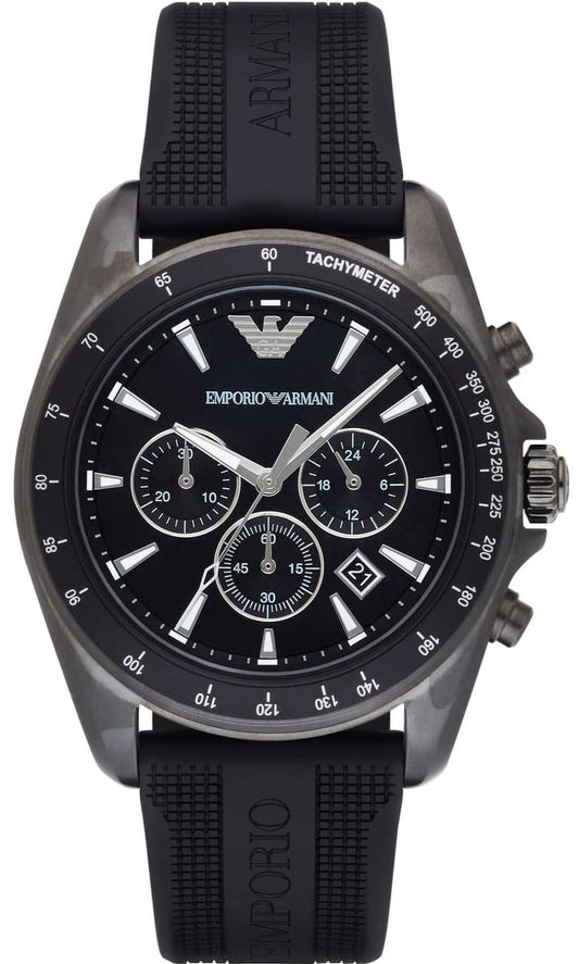 Emporio Armani Giovanni Chronograph Black Dial Black Rubber Strap Watch For Men - AR11028