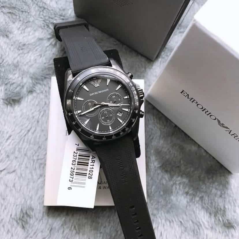 Emporio Armani Giovanni Chronograph Black Dial Black Rubber Strap Watch For Men - AR11028