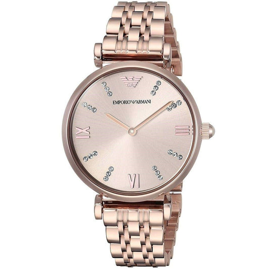 Emporio Armani T-Bar Gianni Rose Gold Dial Stainless Steel Watch For Women - AR11059