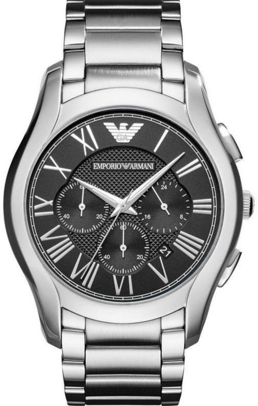 Emporio Armani Valente Chronograph Quartz Black Dial Silver Steel Strap Watch For Men - AR11083