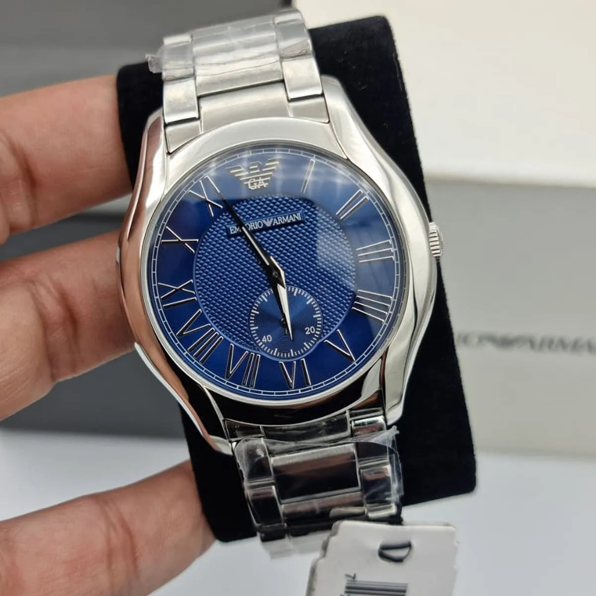 Emporio Armani Valente Quartz Blue Dial Silver Steel Strap Watch For Men - AR11085