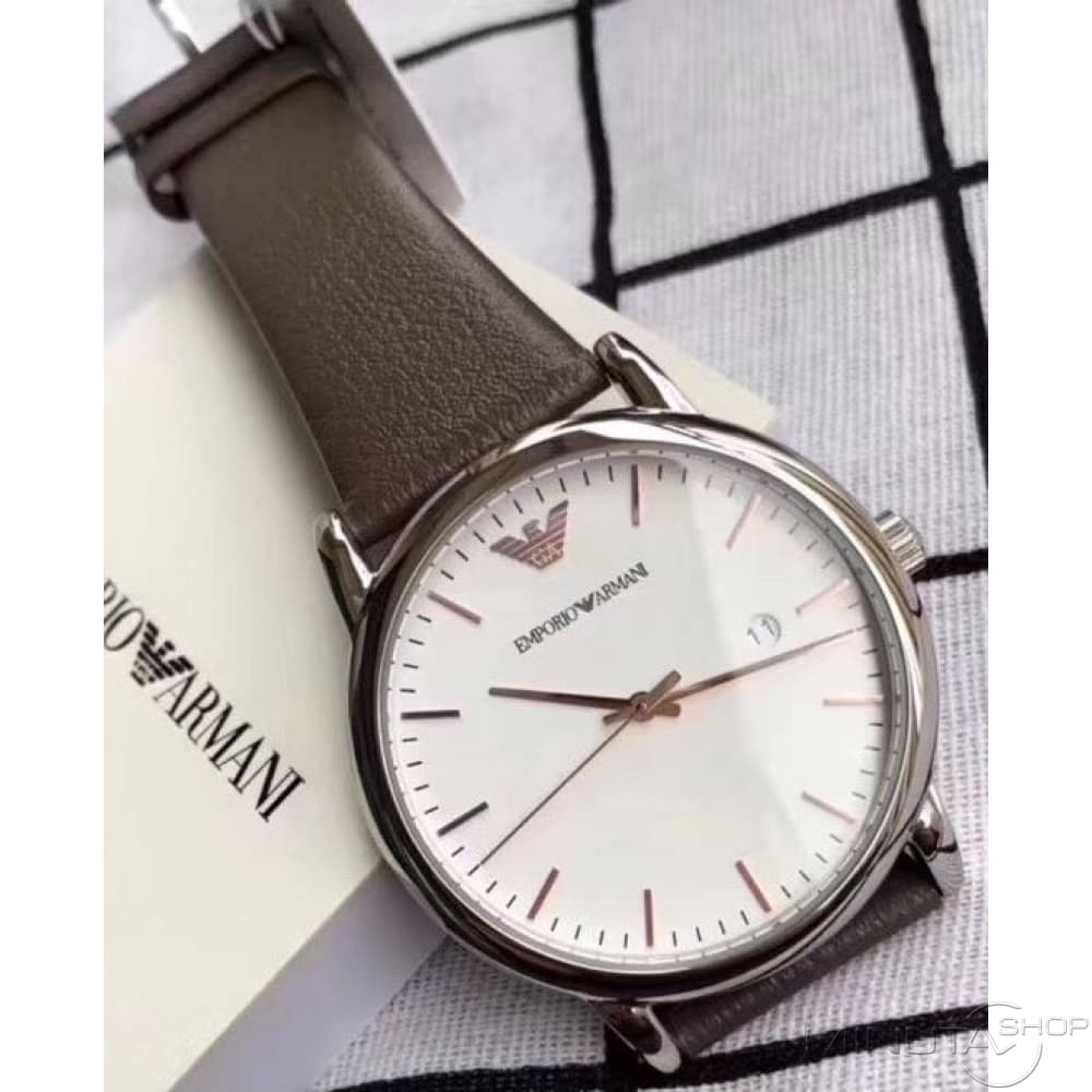 Emporio Armani White Dial Brown Leather Strap Watch For Men - AR11103