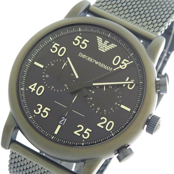 Emporio Armani Luigi Quartz Chronograph Black Dial Green Mesh Bracelet Watch For Men - AR11115