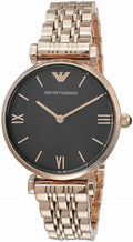 Emporio Armani Gianni T-Bar Mother of Pearl Black Dial Rose Gold Steel Strap Watch For Women - AR11145