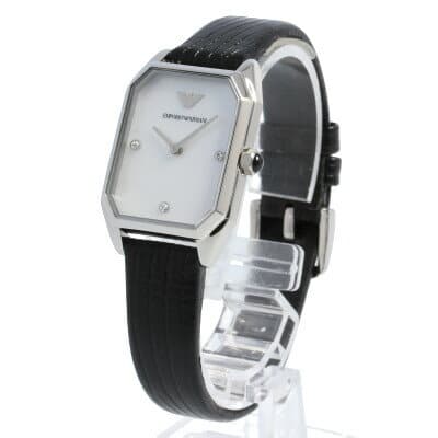 Emporio Armani Gioia Analog Mother of Pearl Dial Black Leather Strap Watch For Women - AR11148