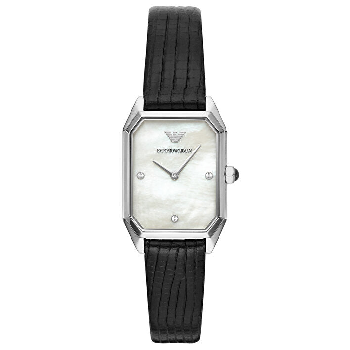 Emporio Armani Gioia Analog Mother of Pearl Dial Black Leather Strap Watch For Women - AR11148